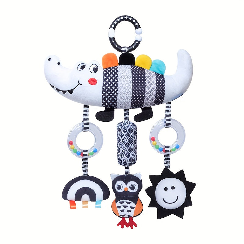 Black and White Animal Plush Toy for Babies Stroller and Car Seat Rattles