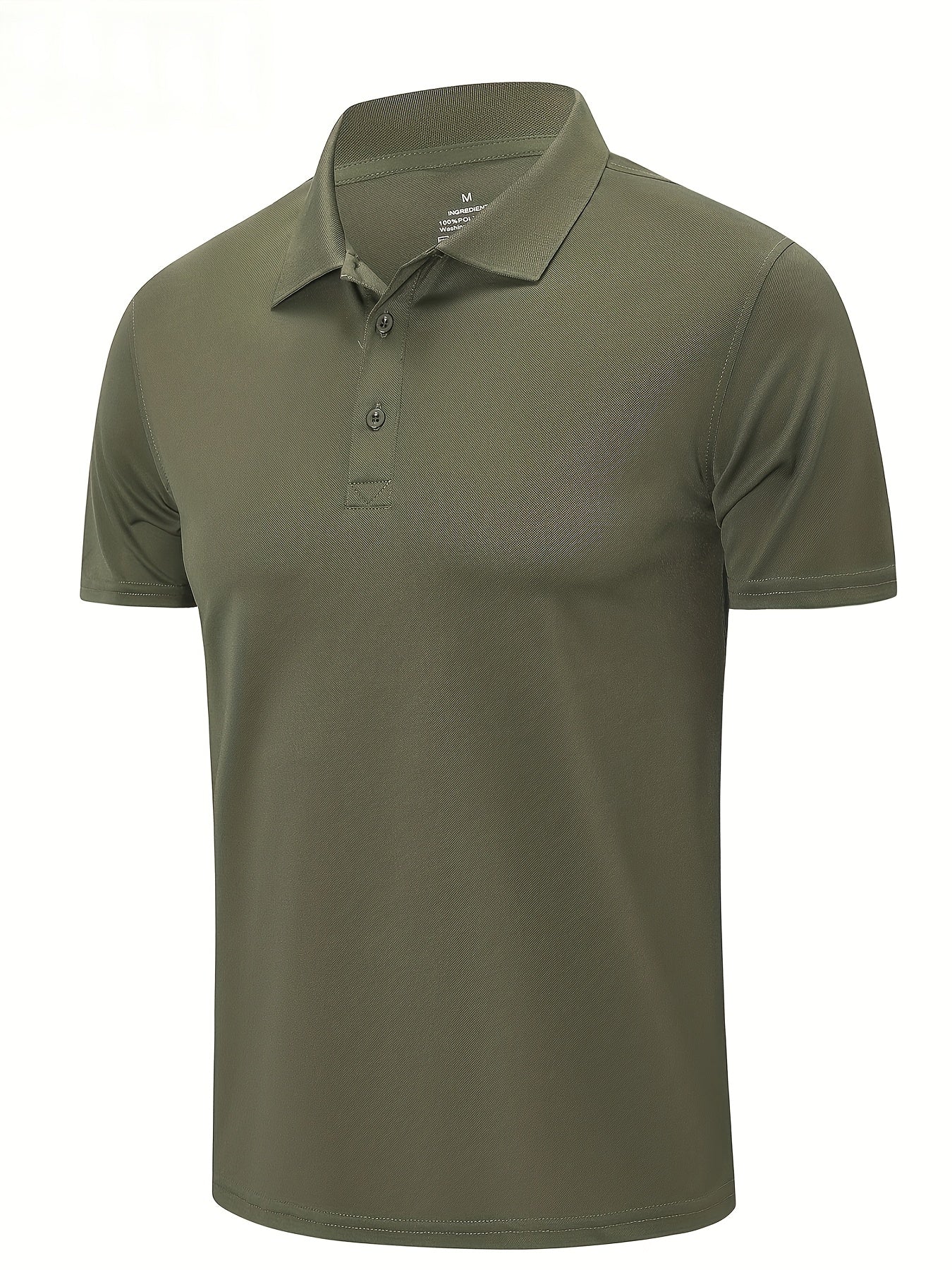 Men's Quick Dry Polyester Athletic T-Shirt Crew Neck Button Solid Color Moisture Wicking