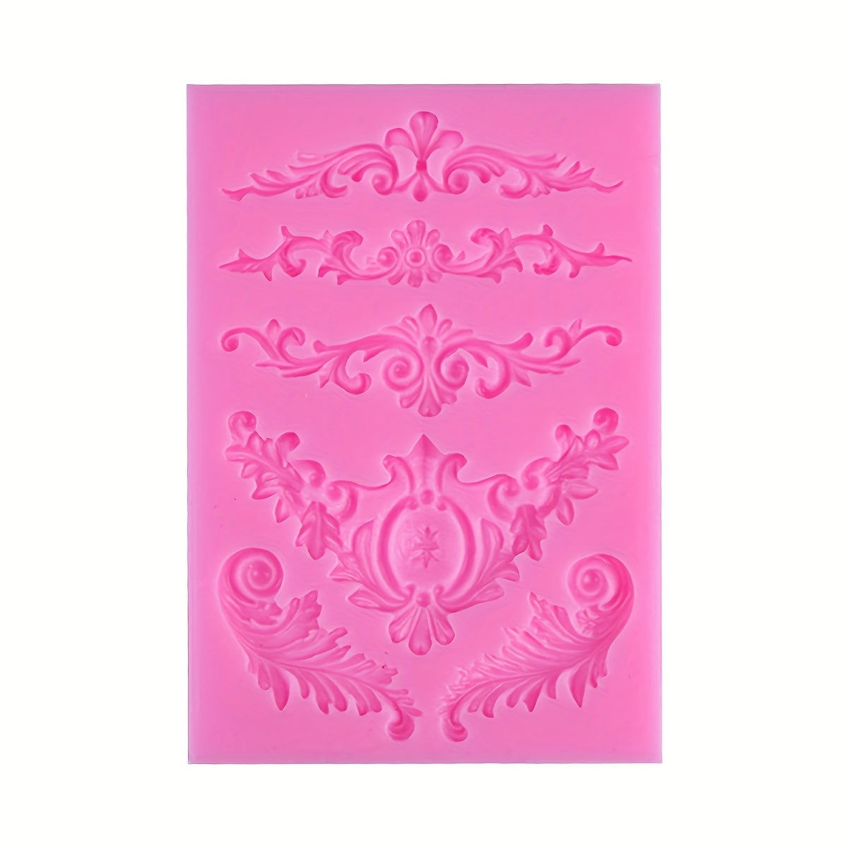 3D Baroque Curlicue Fondant Silicone Mold for Cakes and Cupcakes with Sculpted Flowers and Scrolls