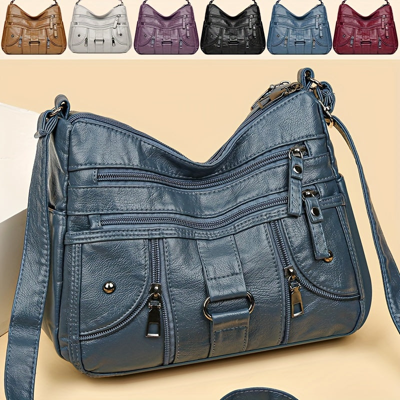 Women's Synthetic Leather Crossbody Bag with Anti-Theft Zipper and Adjustable Strap