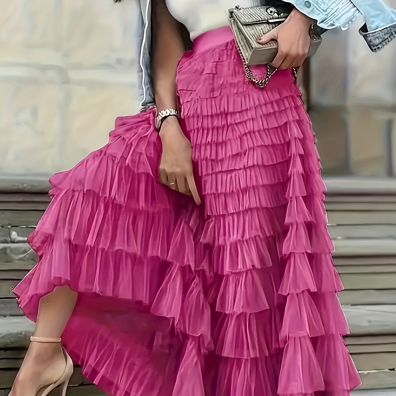 Plus Size Emerald Green Tiered Ruffled Skirt with Sheer Mesh Overlay