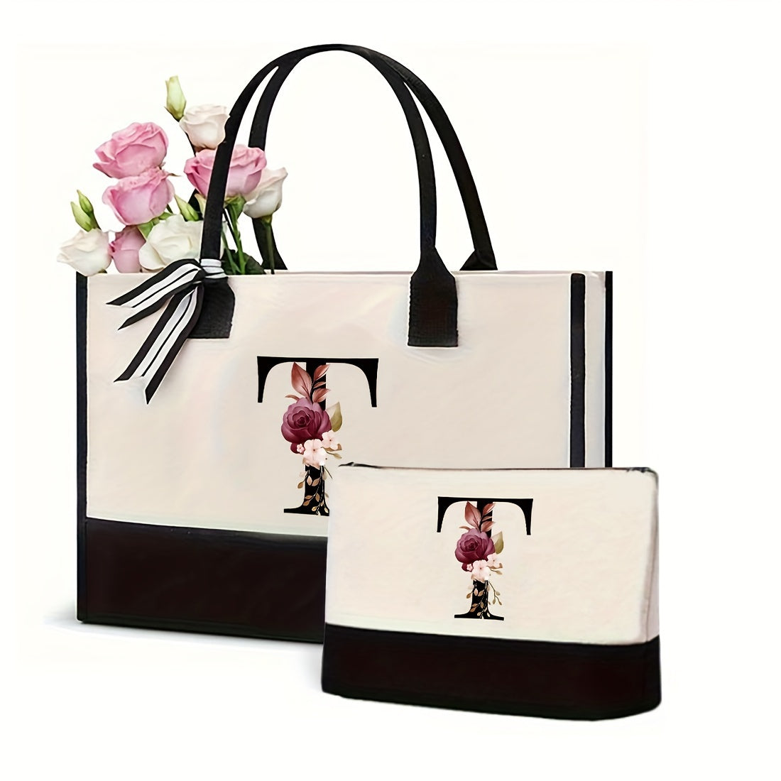 Women's Canvas Letter Handbag Large Versatile Shoulder Bag for Office and Shopping