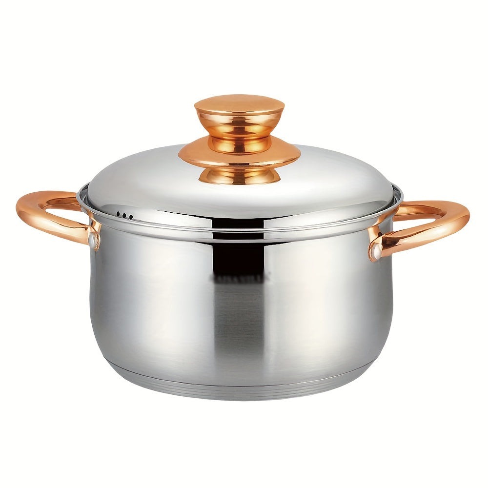 Yuqori sifatli zanglamas po'latdan yasalgan sho'rva qozoni - 5-qavatli pastki va ko'zgu qoplamasi bilan, induktsion pechlar uchun mos, qaynatmalar, souslar va shirinliklar tayyorlash uchun ideal.
