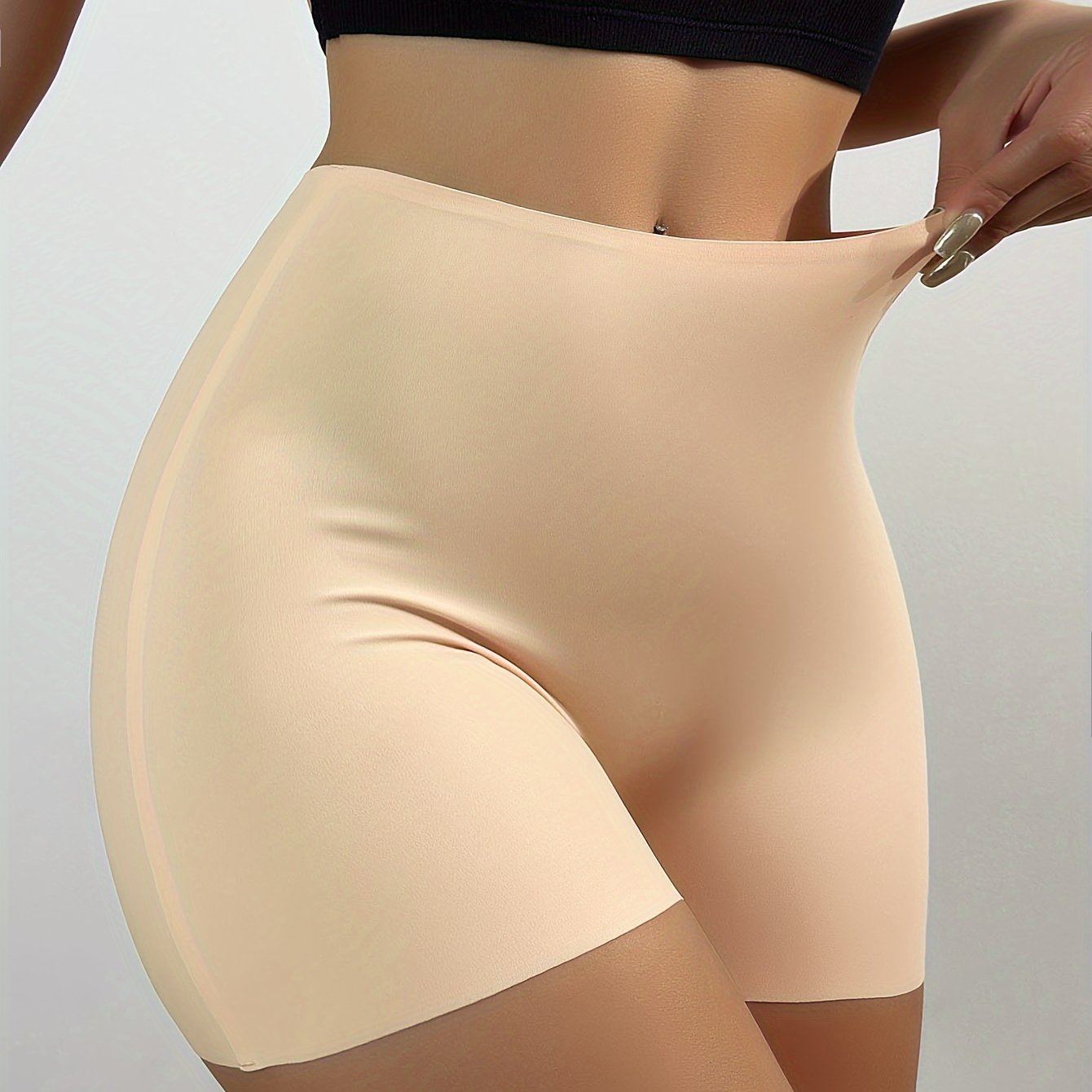 Bragas de tiro alto sin costuras para mujer, negras, antirozaduras, sin enrollarse, con dobladillo de nylon y elastano