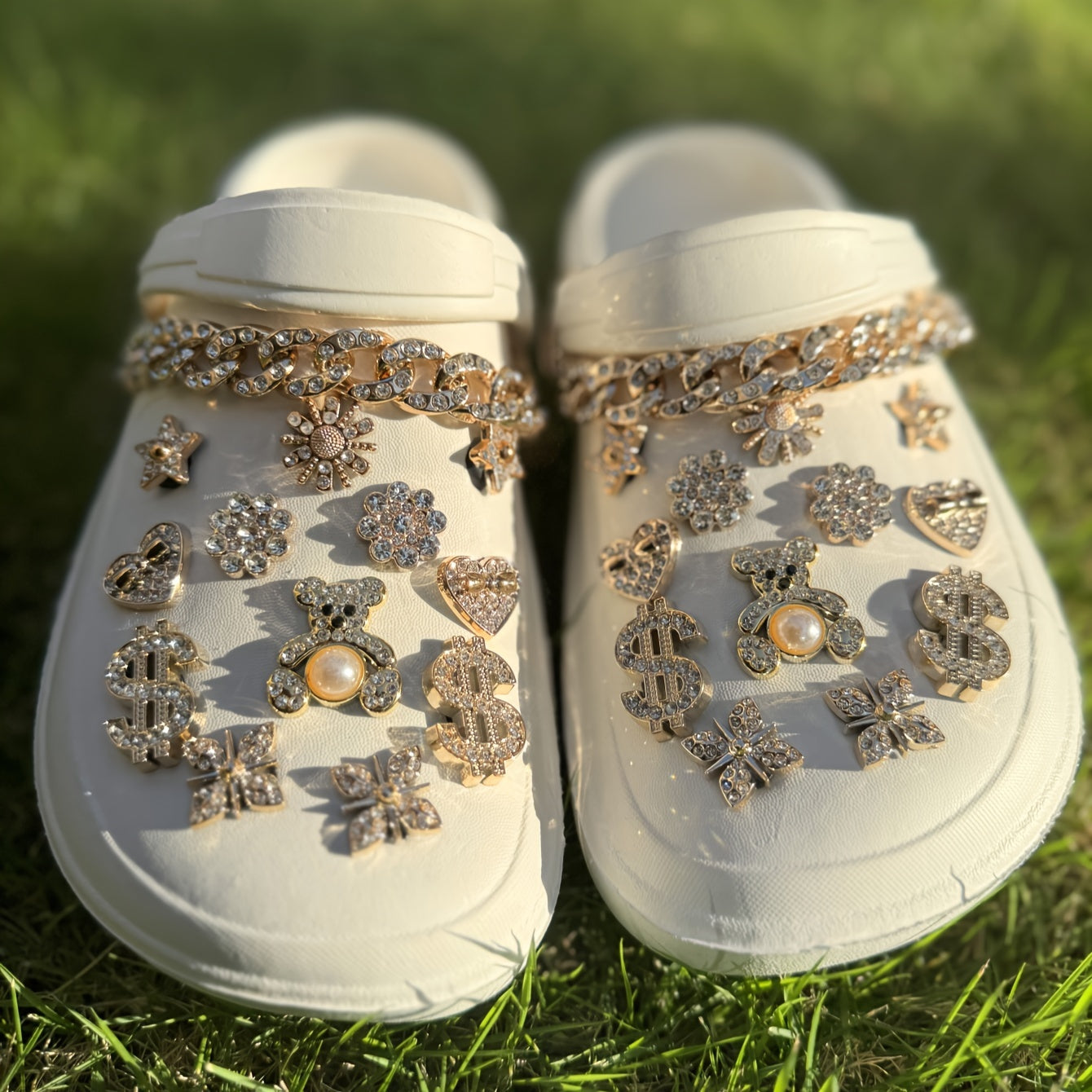 Kids Girl Shoe Charms Set with Chain Diamond Bear Money Durable ABS