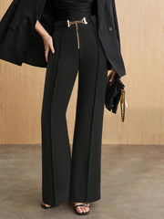 Women's High Waist Chain Pants Solid Color Elegant Straight Leg Office Wear