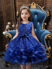 Girls Sleeveless Sequin Flower Princess Dress for Party Wedding Birthday