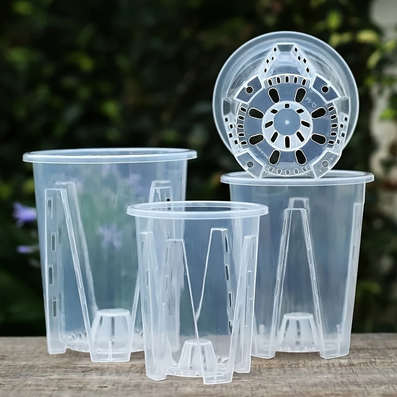 Set of 5 Round Plastic Orchid Pots with Drainage Holes for Indoor Outdoor Use