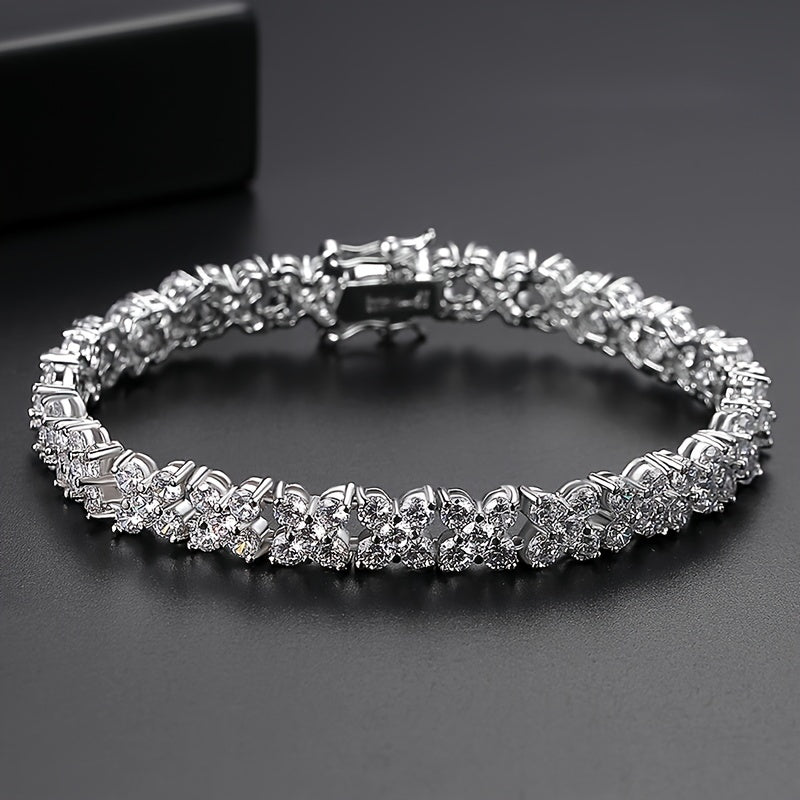 Elegante pulsera de cobre para mujer con incrustación de zirconia y acabado brillante