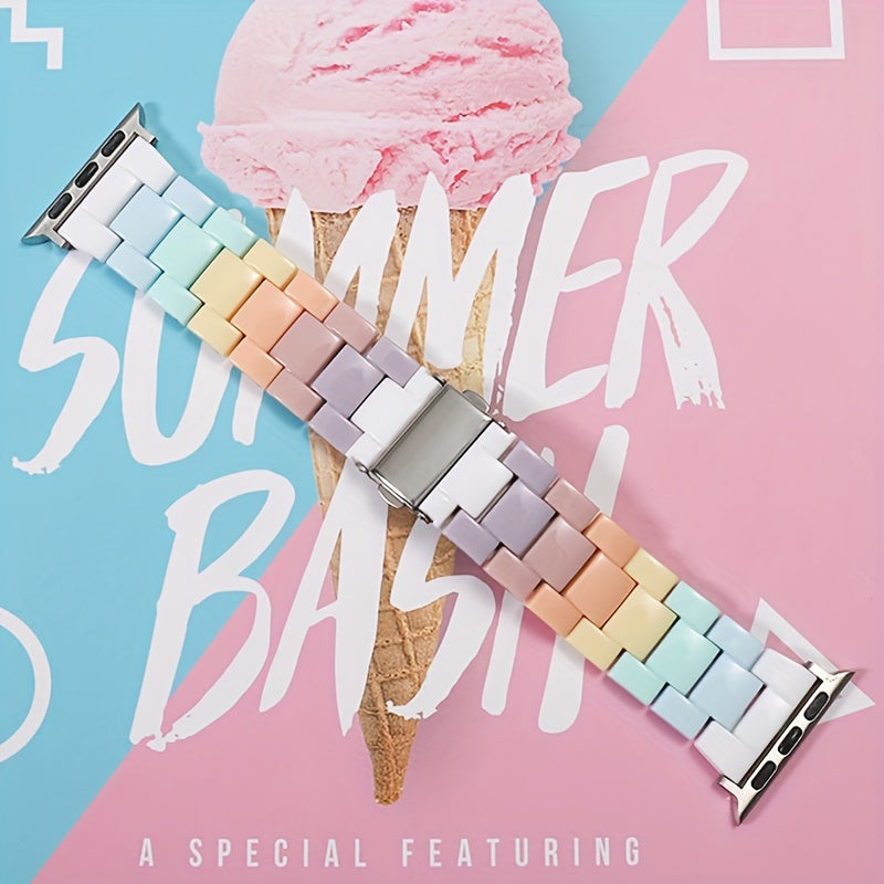 Suv o'tkazmaydigan kamalak rangli qatron soat tasmasi Apple Watch S1-S10 bilan mos keladi, kengaytiriladigan qopqoq, 38-49mm dialga mos keladi, batareyasiz.