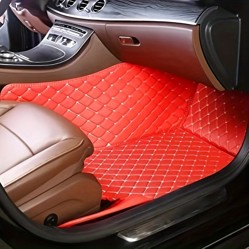 Universal PU Leather Car Floor Mats Full Set Red for 5-Seat SUVs