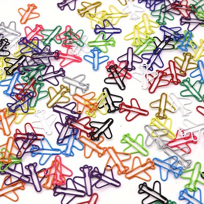 50 Pack Airplane-Shaped Paper Clips Assorted Colors Iron Office Supplies Document Organizer