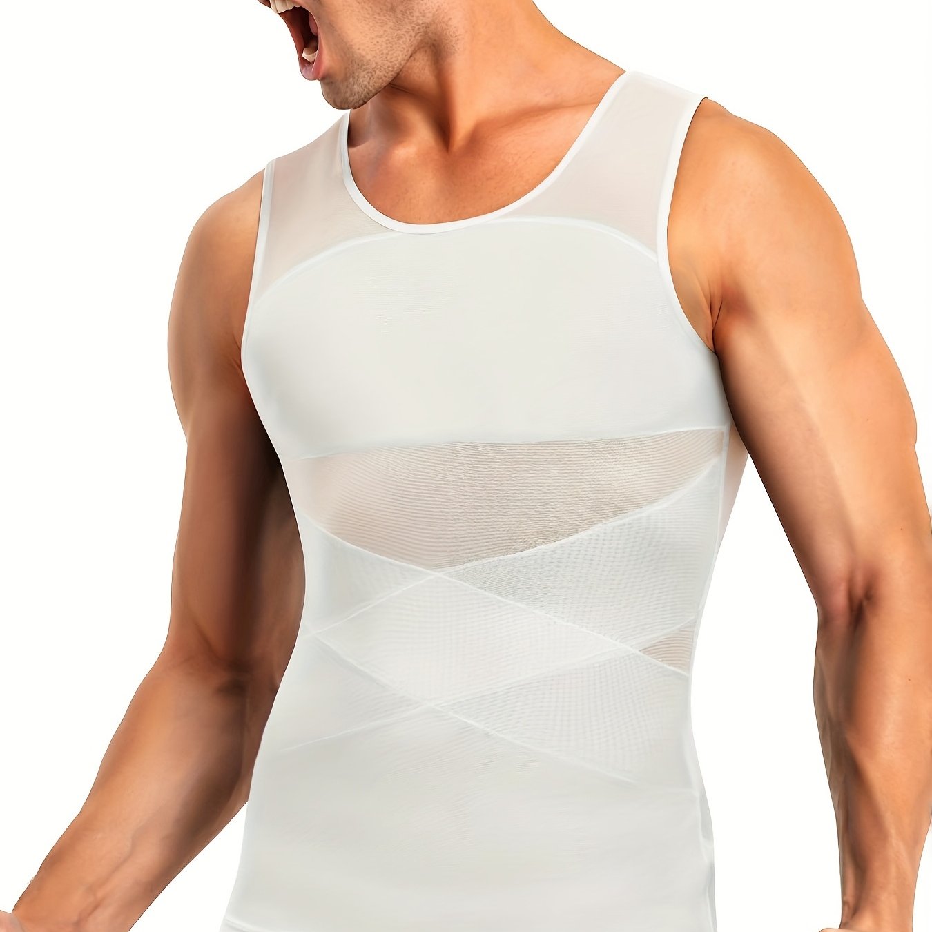 Men's Compression Shirt Slimming Tank Top Body Shaper Sleeveless Crew Neck Solid Color