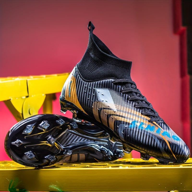 Men's High-Top Soccer Cleats Large Size Geometric Pattern All-Season Non-Slip Lace-Up TPU Sole