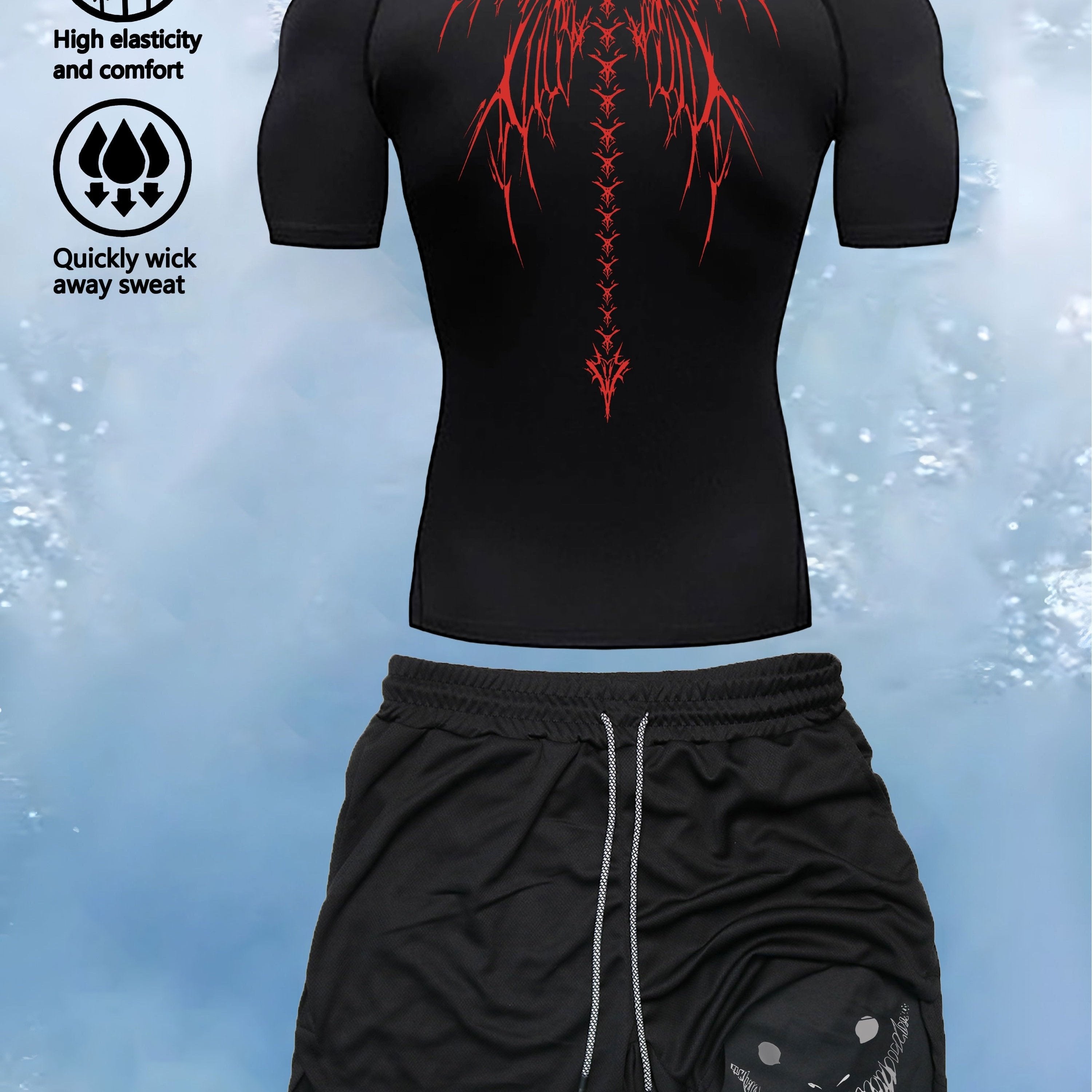 Men's Athletic Fitness Set Shorts and T-Shirt Quick-Dry Knit Fabric for Running Training Hiking