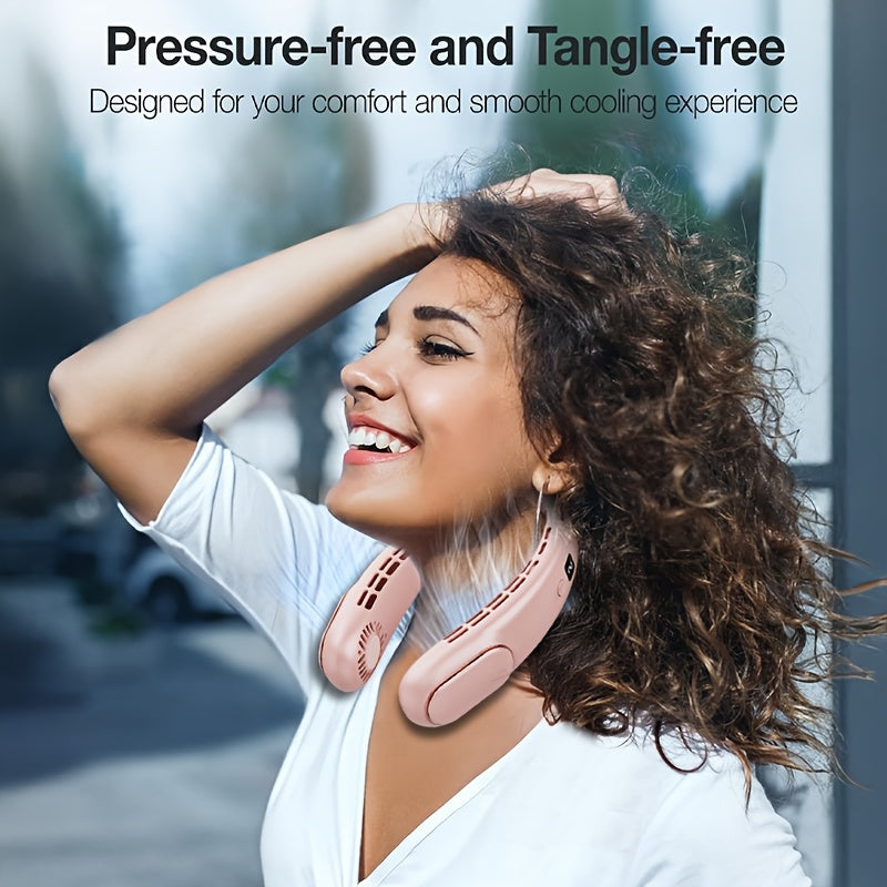 Portable Neck Fan Dual Turbo Airflow USB Rechargeable 5-Speed Cooling for Sports Travel