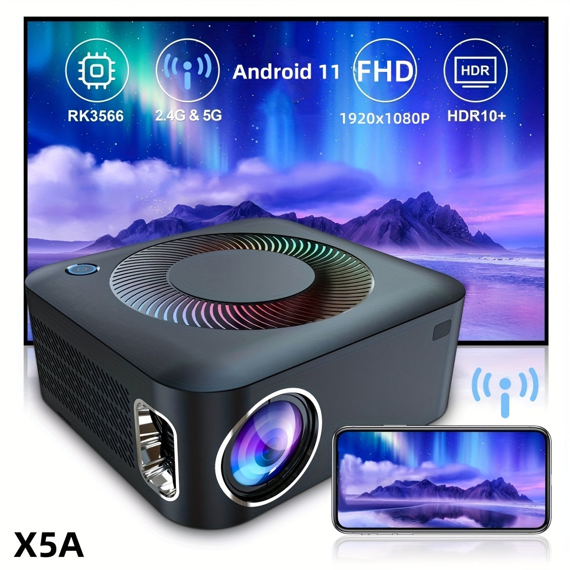 Портативный 4K HDR10+ беспроводной проектор с 1080P Full HD, Android 11