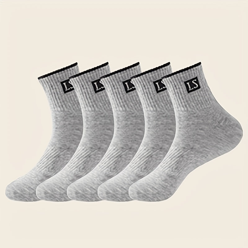 Set of 5 Men's Striped Thermal Crew Socks Breathable Knit Polyester