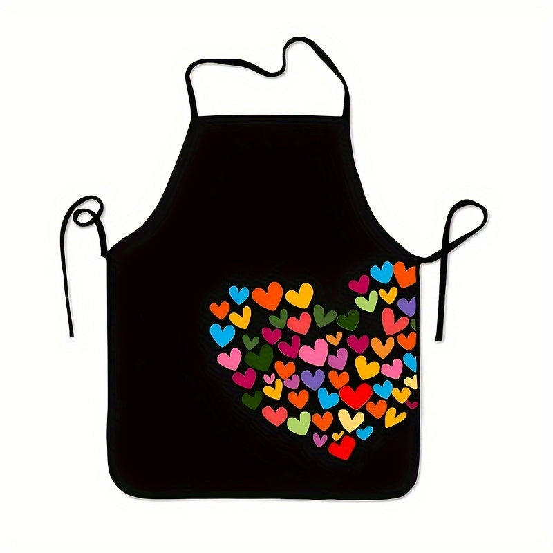 Unisex Colorful Heart Print Kitchen Apron Polyester Adjustable Pocket