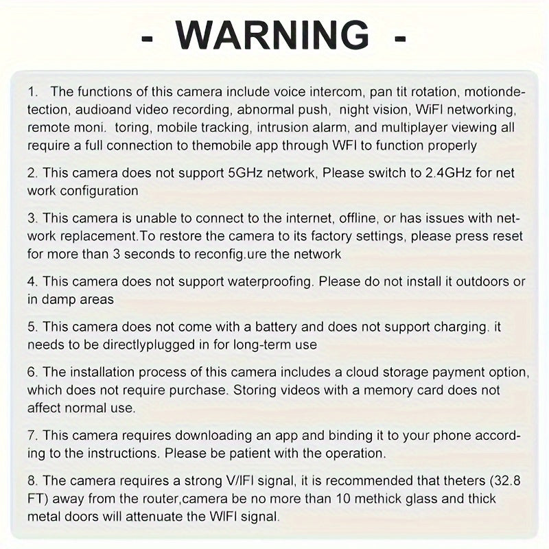 1080P Wireless Security Camera with Motion Detection Night Vision Panoramic Two-Way Audio WiFi USB