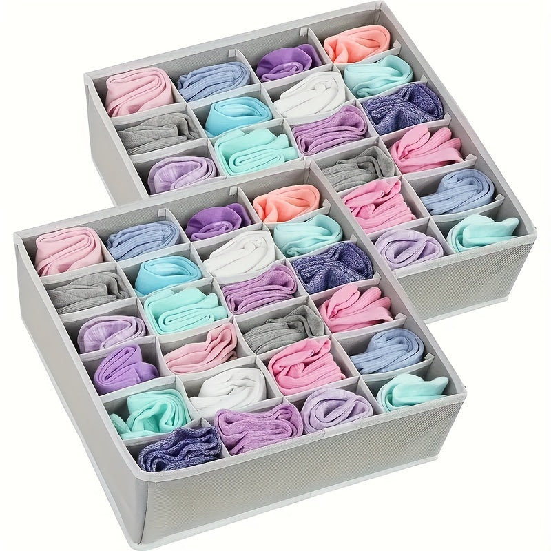 2-Pack Collapsible Drawer Organizers for Socks and Underwear Beige Gray 24 Cells