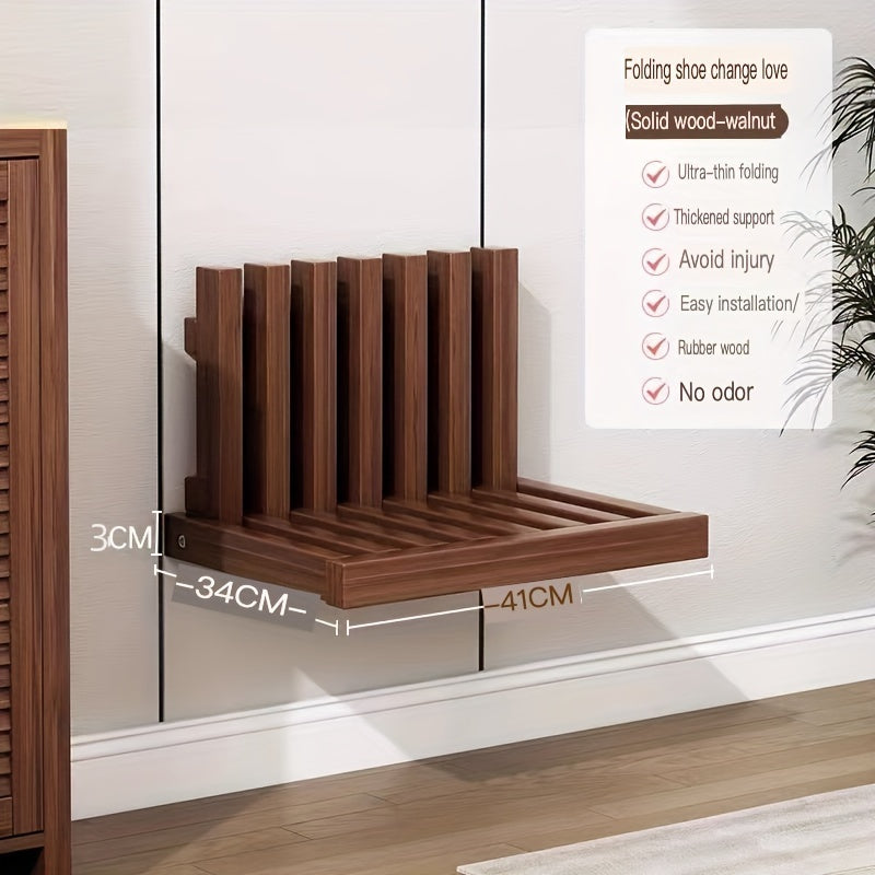 Devorga o'rnatiladigan egiluvchan poyabzal almashtirish stuli, vintage eman qoplamasi bilan, qo'ltiqsiz yog'och saqlash stuli, ochiladigan qopqoq bilan. Kirish joyi uchun mustahkam yog'och osma stul.