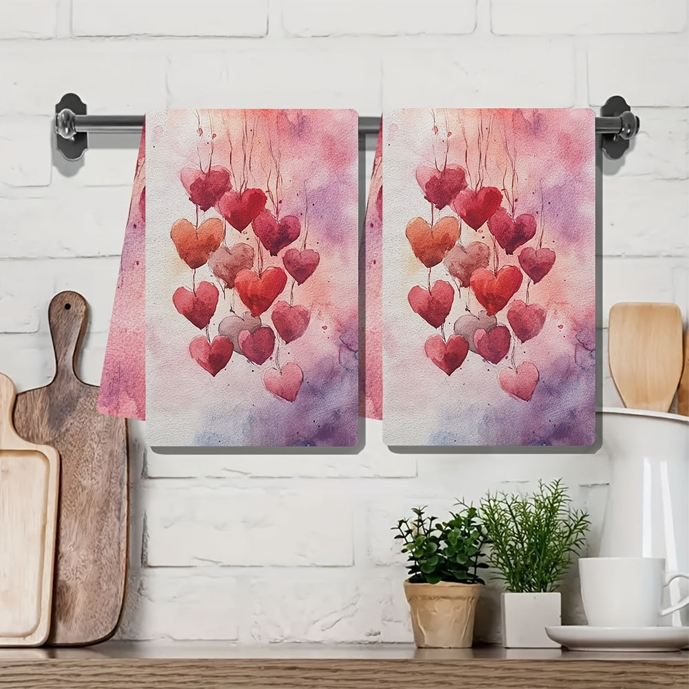 Juego de 2 toallas de cocina suaves con diseño de corazón y globo, absorbentes, 16x24 pulgadas