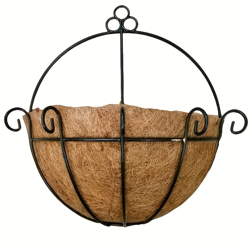 Rustic Iron Wall Hanging Planters Set 10 Inch Metal Flower Pots with Coconut Liners Indoor Outdoor Garden Decor