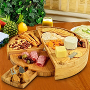 Multipurpose Cheese Board Set with Serving Knives, Storage Drawers, for Snacks and Charcuterie