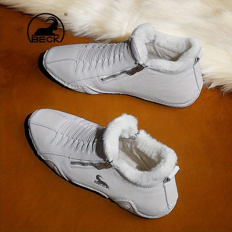 Men's Casual Leather Shoes with Non-Slip Rubber Sole and Zipper Closure