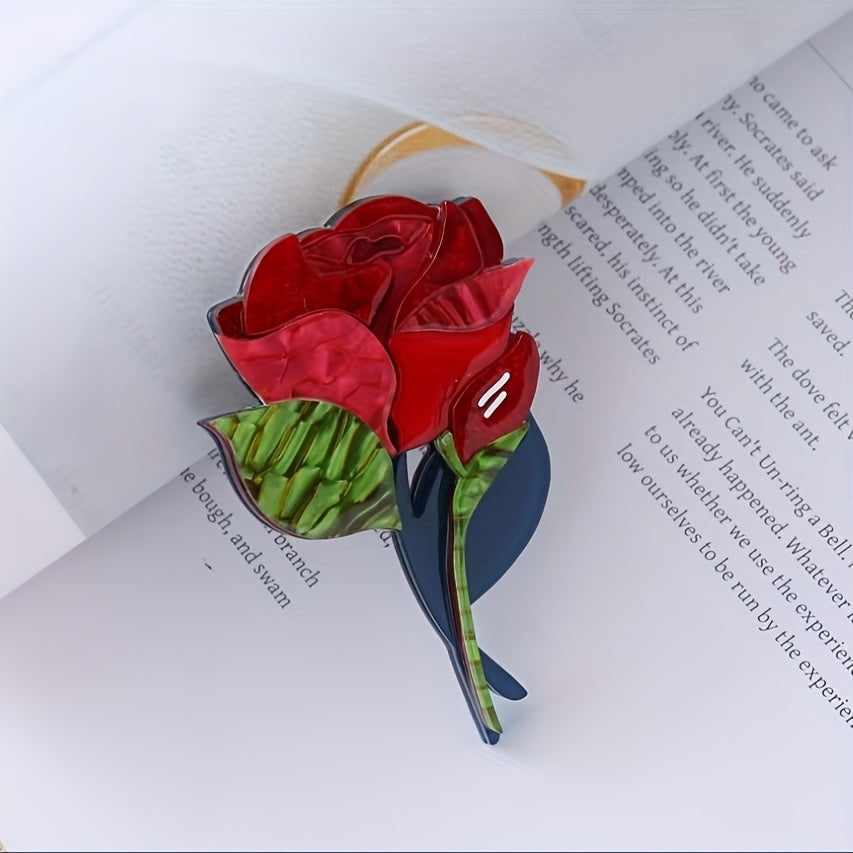 Vintage Acrylic Rose Brooch Pin for Women and Girls Stylish Jewelry Gift