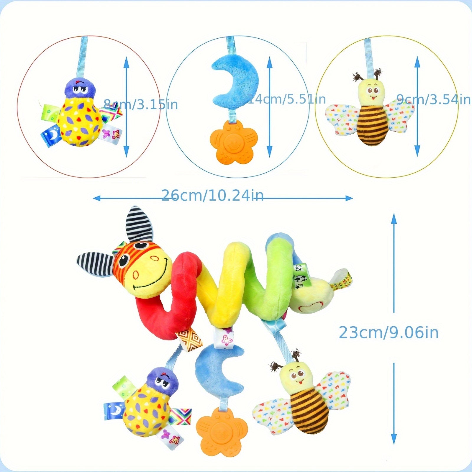 Colorful Animal Print Baby Mobile with Polyester Donkey and Insect Toys, Washable, Crib Mounted, for Infants 0-3 Years