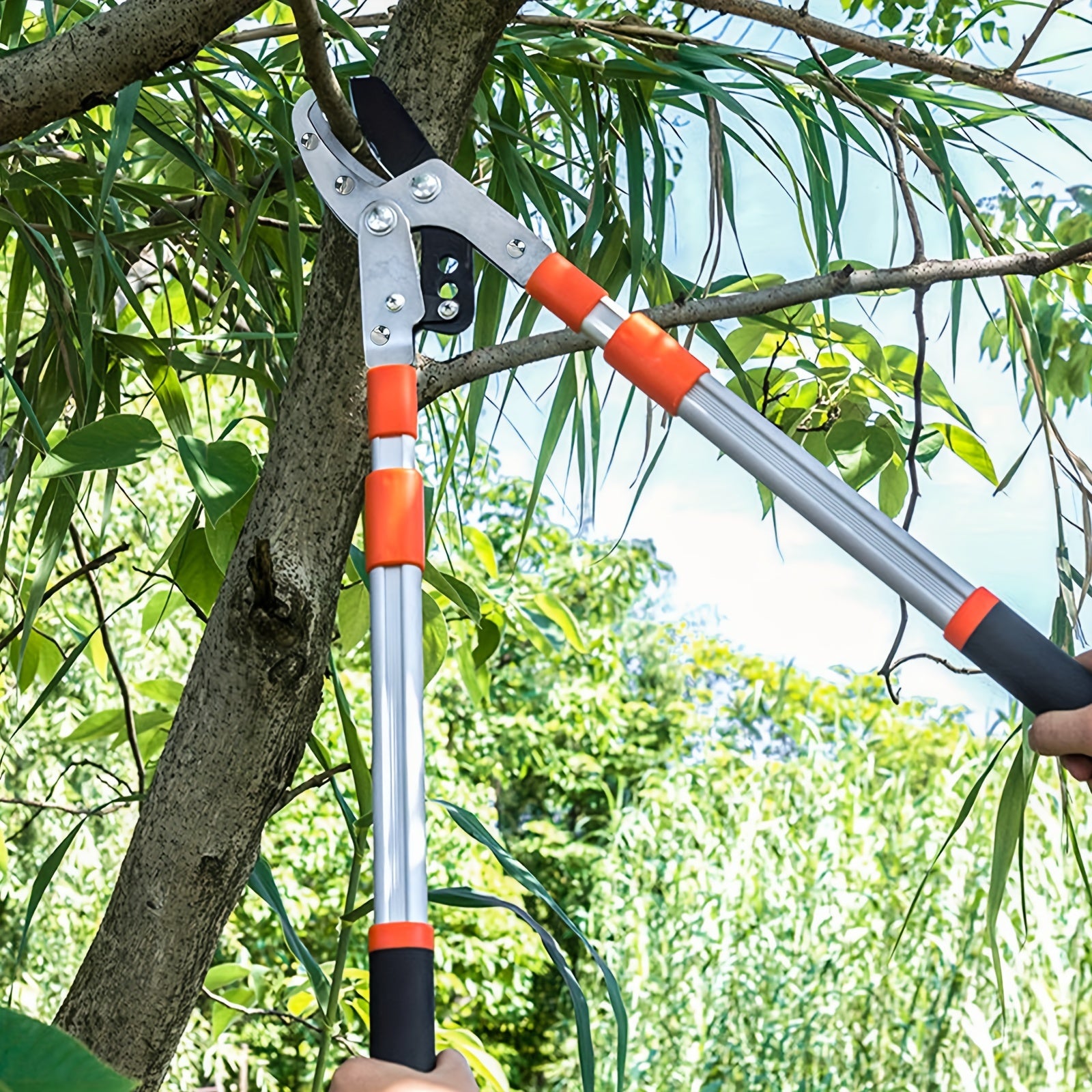 Adjustable Telescopic Tree Trimmer with Heavy-Duty Pruning Shears and High-Carbon Steel Blade
