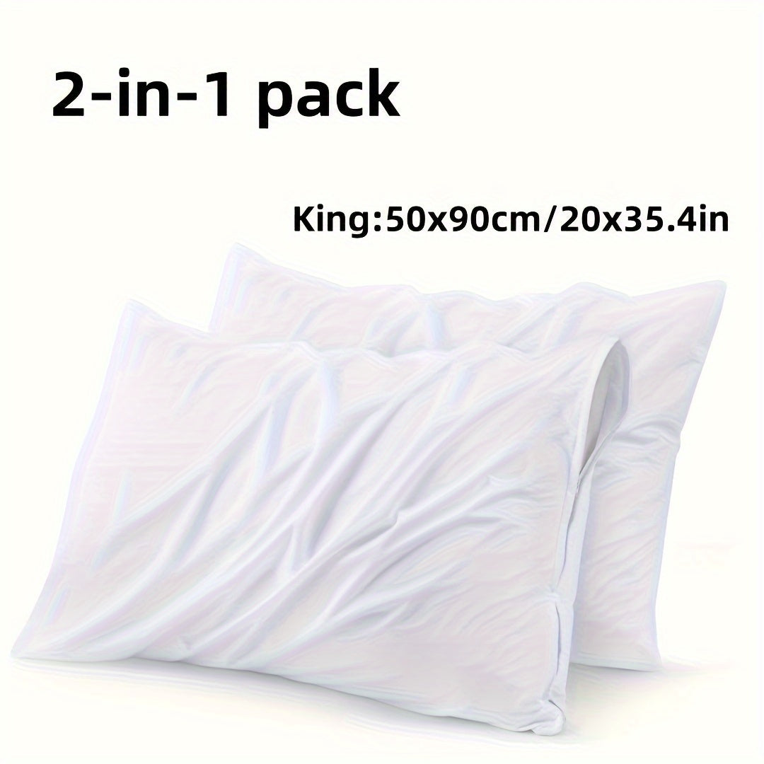 White Zippered Pillow Protectors Set Hotel Quality Breathable Soft 2 Pack