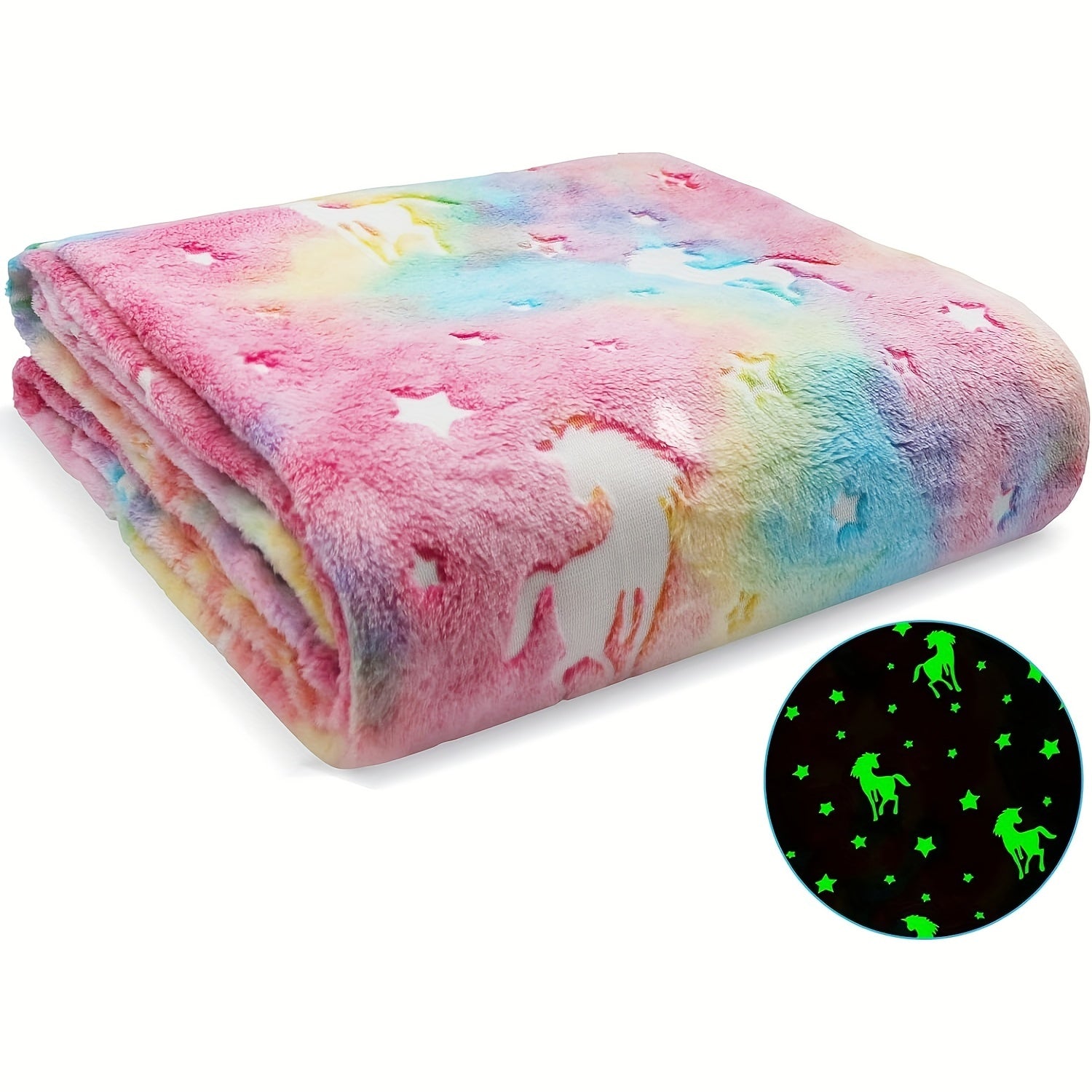 Bolalar uchun Unicorn Glow in the Dark Throw Blanket, flanel, mo'rt, yorituvchi, anime, yotoq, divan, avtomobil, ofis