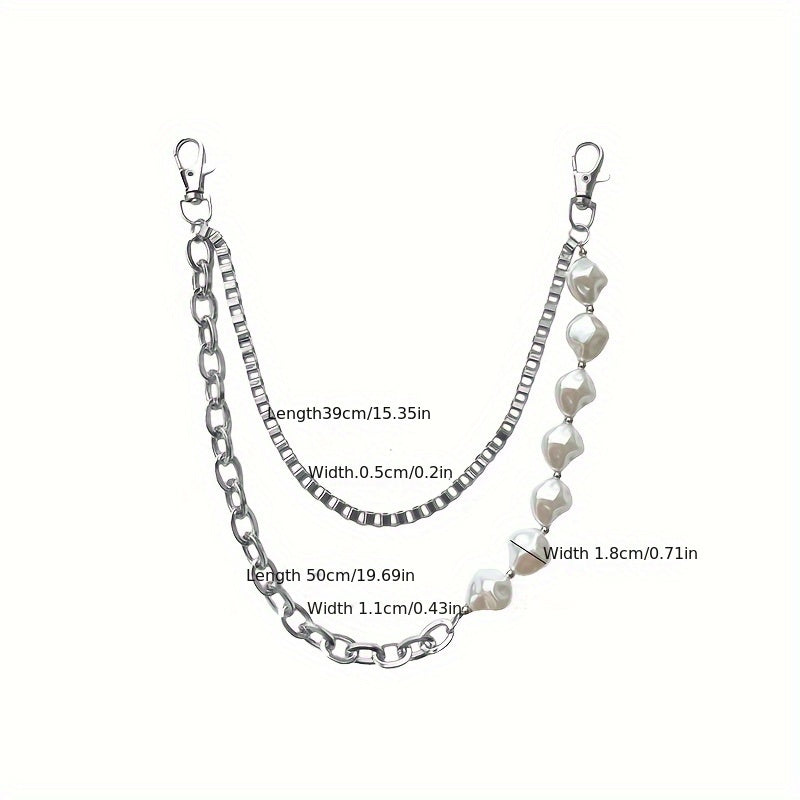 Unisex Casual Waist Chain with Irregular Pearls Double Layer Alloy Hip-Hop Accessory