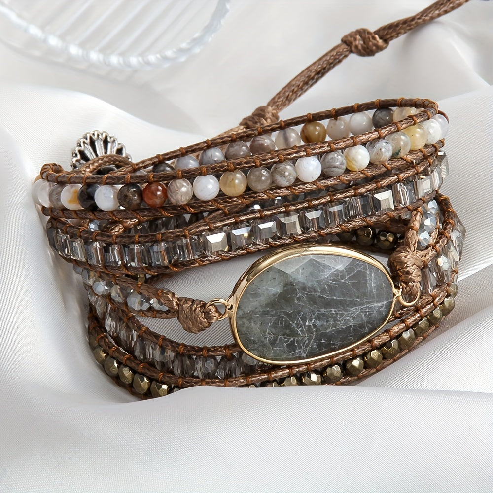 Multi-Layered Natural Stone Wrap Bracelet for Women with Colorful Beads
