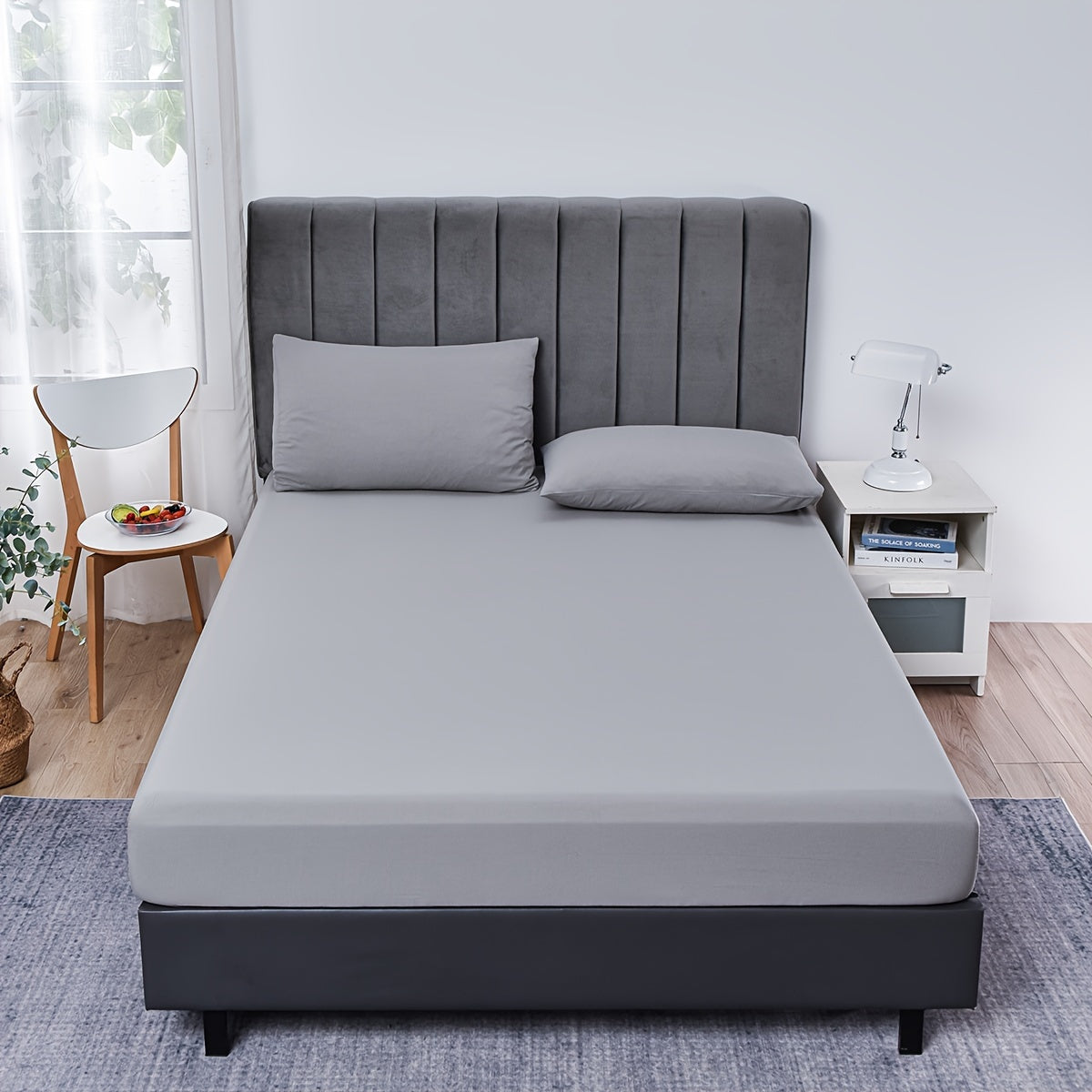 Sábanas ajustables 3 en 1 color beige claro con fundas de almohada, transpirables y suaves para dormitorio y habitación de invitados