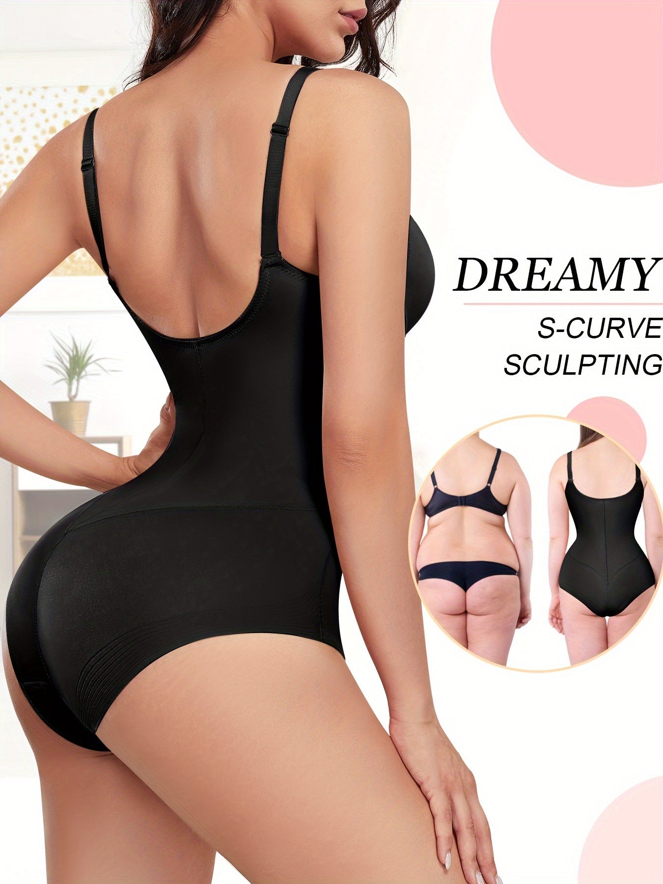 Ayollar uchun orqa qismi ochiq, qattiqlashtiruvchi va shakllantiruvchi bodysuit, toʻliq nylon spandeks