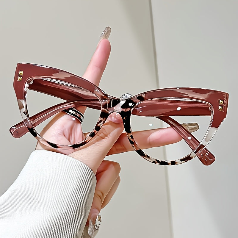 Cat Eye Reading Glasses with Metal Hinge and Color Block Design +1.0 to +4.0