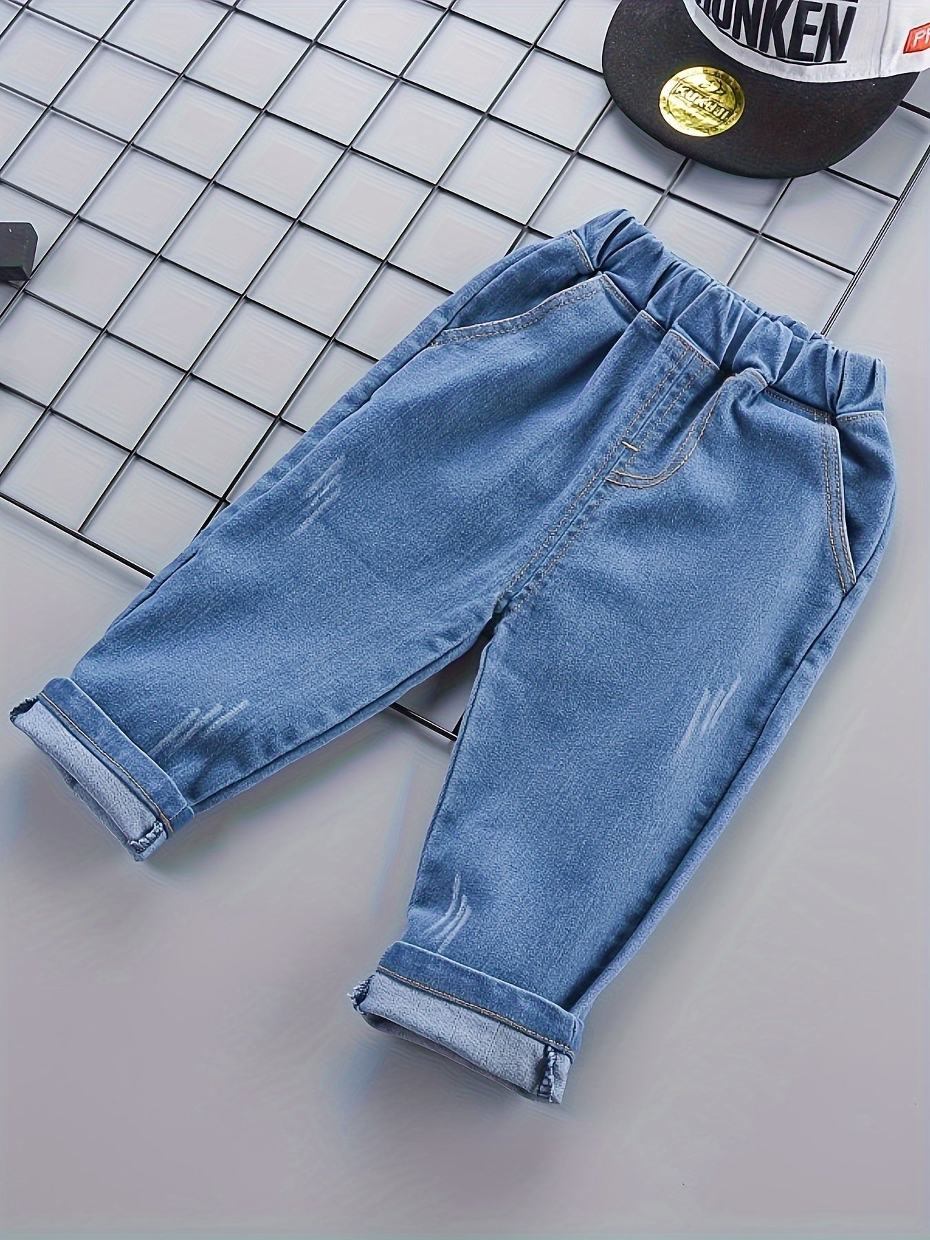 Yigitlar uchun paxta kiyimlar to'plami, V-shaklli bo'yin, mashina bosma ko'ylak va jinsi, bahor va kuz uchun, 12 yoshgacha bo'lgan bolalar