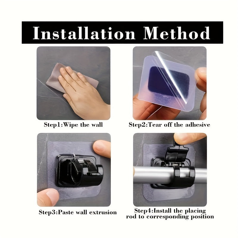 2-Pack Modern Self-Adhesive Curtain Rod Holders No-Drill Wall Mount Brackets for Kitchen Bathroom