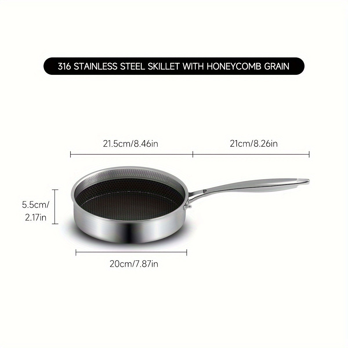 Stainless Steel Sauté Pan Non-Stick Honeycomb Surface Dishwasher Safe Induction Compatible