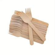 Set of 100 Birch Wood Disposable Cutlery Forks for Ice Cream, Fruit, Dessert
