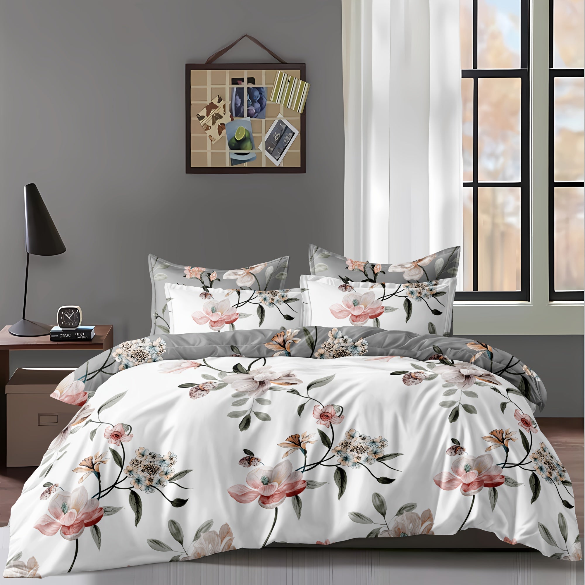 Two-Color Flower Pattern Bedding Set for Bedroom and Guest Room with Soft Polyester Fabric