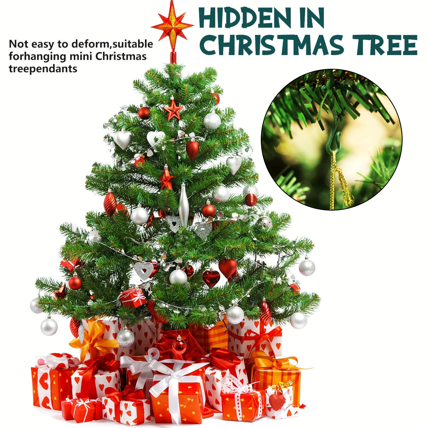 100/200 Pcs Reusable Green Plastic Christmas Ornament Hooks for Lights and Decorations