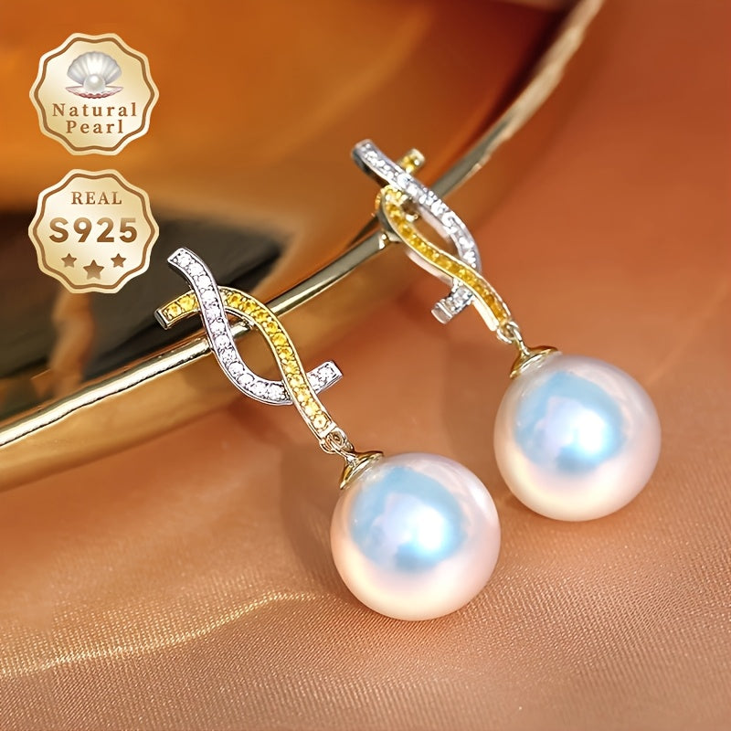 MUFAN Elegant Luxury Dangle Earrings, 12-13mm tabiiy shirin suv marvaridlari bilan 1 juft S925 kumush bilakuzuklar, sovg'a qutisi bilan birga, har kuni kiyish va maxsus tadbirlar uchun mukammal.