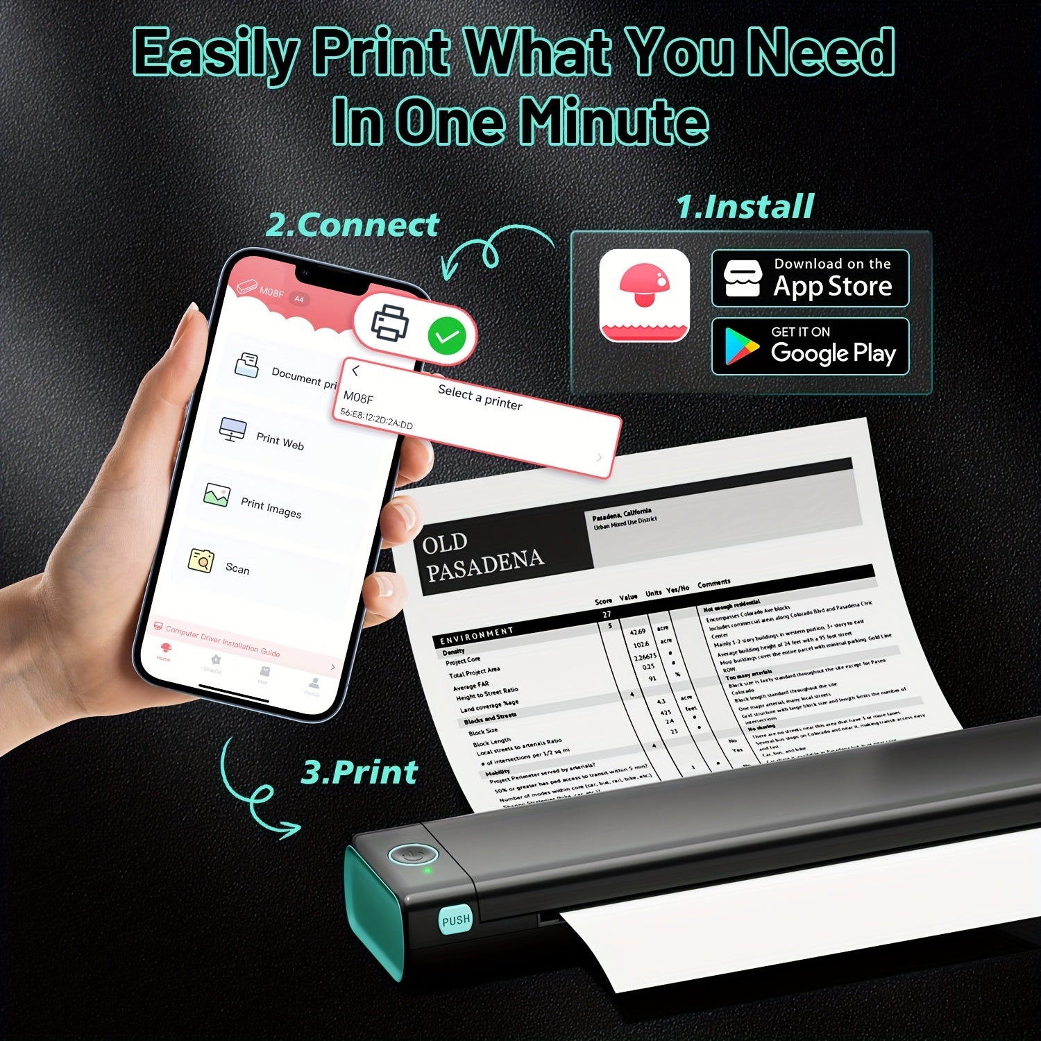 Portable Wireless Thermal Printer for Android iOS and Laptop US Letter Size