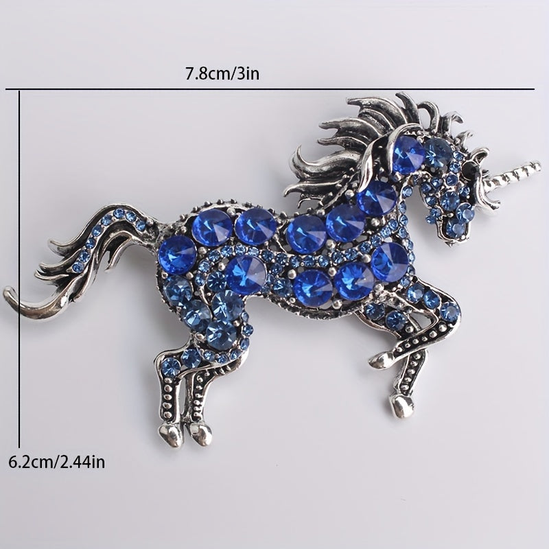 Crystal Horse Brooch with Rhinestones Punk Edge Animal Pin for Sweaters Dresses and Scarves