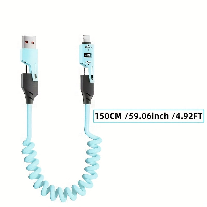 65W USB-C Retractable Charging Cable for Fast Data Sync Multi-Device Compatible